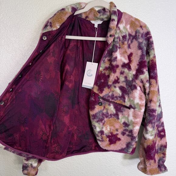 Johnny Was CALME Jacket Women XS Fleece Bomber Watercolor Floral Boho Coat NEW - Picture 4 of 13